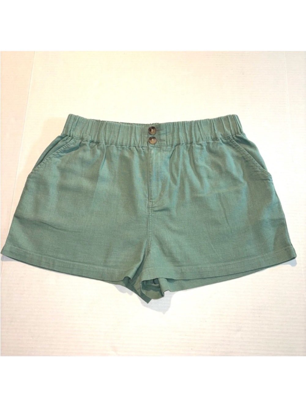 Linen Blend Shorts Sage Green Elastic Waistband Pockets Forever 21 Women’s L